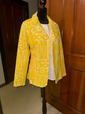 Bright Yellow Patterned Women's Blazer. Handmade in Hawaii. Size Small NWOT